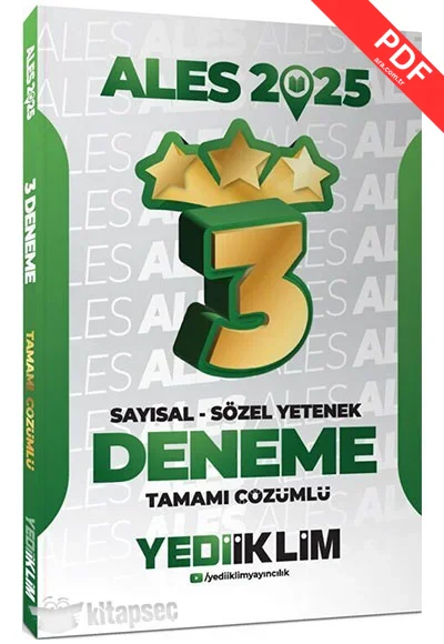 2025 ALES Sayısal Sözel Yetenek Tamamı Çözümlü Son 6 Sınav Çıkmış Sorular (28.07.2024 Tarihli ALES-2 EKLİ) Yediiklim Yayınları kitap kapağı