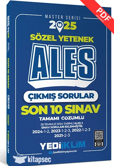 2025 ALES Sözel Yetenek Son 10 Sınav Tamamı Çözümlü Çıkmış Sorular(28 Temmuz 2024/Ales-2 Ekli) Yediiklim Yayınları kitap kapağı
