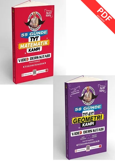 2025 Bıyıklı Matematik 55 Günde TYT Matematik Kampı Video Ders Kitabı - Bıyıklı Matematik 58 Günde TYT AYT Geometri Kampı Video Ders Kitabı (GÜNCEL) kitap kapağı