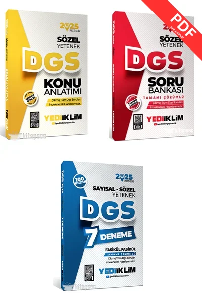 2025 DGS Sözel Yetenek Konu Anlatımı, Tamamı Çözümlü Soru Bankası ve 7 Fasikül Deneme Seti  Yediiklim Yayınları kitap kapağı