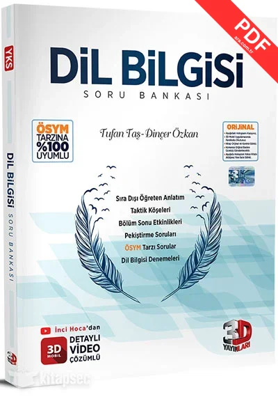 2025 Dil Bilgisi Tamamı Video Çözümlü Soru Bankası 3D Yayınları kitap kapağı