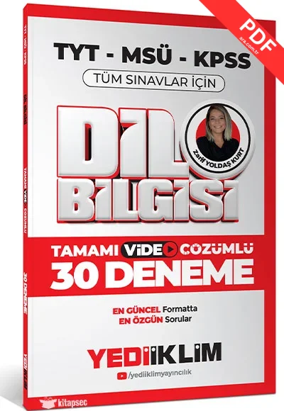 2025 KPSS MSÜ TYT Dil Bilgisi Tamamı Video Çözümlü Tüm Sınavlar için 30 Deneme Yediiklim Yayınları kitap kapağı