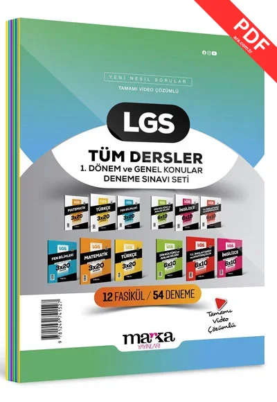 2025 LGS 1. Dönem ve Genel Konular Tüm Dersler Deneme Sınavı Seti 12 Fasikül 54 Deneme Marka Yayınları kitap kapağı