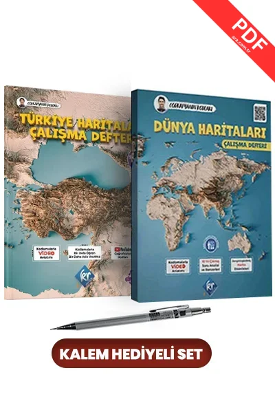 2025 Tüm Sınavlar İçin Coğrafyanın Kodları Dünya ve Türkiye Haritaları Çalışma Defter Seti Kalem Hediyeli KR Akademi kitap kapağı