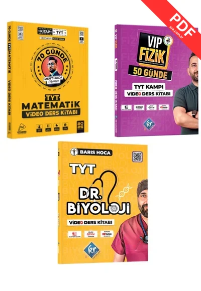 2025 TYT KR AKADEMİ MERT HOCA 70 GÜNDE VİDEO DERS KİTABI-VİP FİZİK 50 GÜNDE VİDEO DERS KİTABI-DR BİYOLOJİ VİDEO DERS KİTABI SETİ kitap kapağı