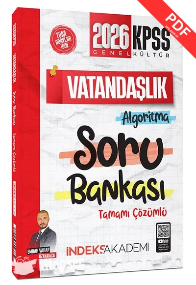 2026 KPSS Vatandaşlık Algoritma Soru Bankası Çözümlü Emrah Vahap Özkaraca İndeks Akademi Yayıncılık kitap kapağı