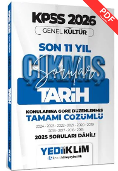 2026 KPSS Genel Kültür Tarih Konularına Göre Tamamı Çözümlü Son 11 Yıl Çıkmış Sorular Yediiklim Yayınları kitap kapağı