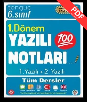6. Sınıf 1. Dönem Yazılı Notları - 1 ve 2. Yazılı Tüm Dersler kitap kapağı