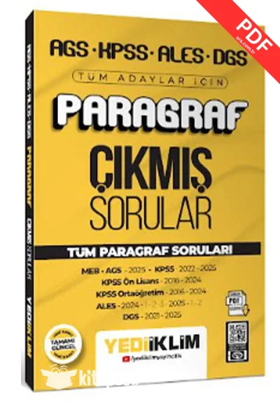 AGS KPSS ALES DGS Tüm Adaylar İçin Paragraf Tamamı PDF Çözümlü Tüm Paragraf Soruları Çıkmış Sorular Yediiklim Yayınları kitap kapağı