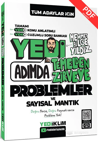 KPSS-ALES-DGS Yedi Adımda Temelden Zirveye Problemler ve Sayısal Mantık Video Konu Anlatımlı Video Çözümlü Soru Bankası Yediiklim Yayınları kitap kapağı